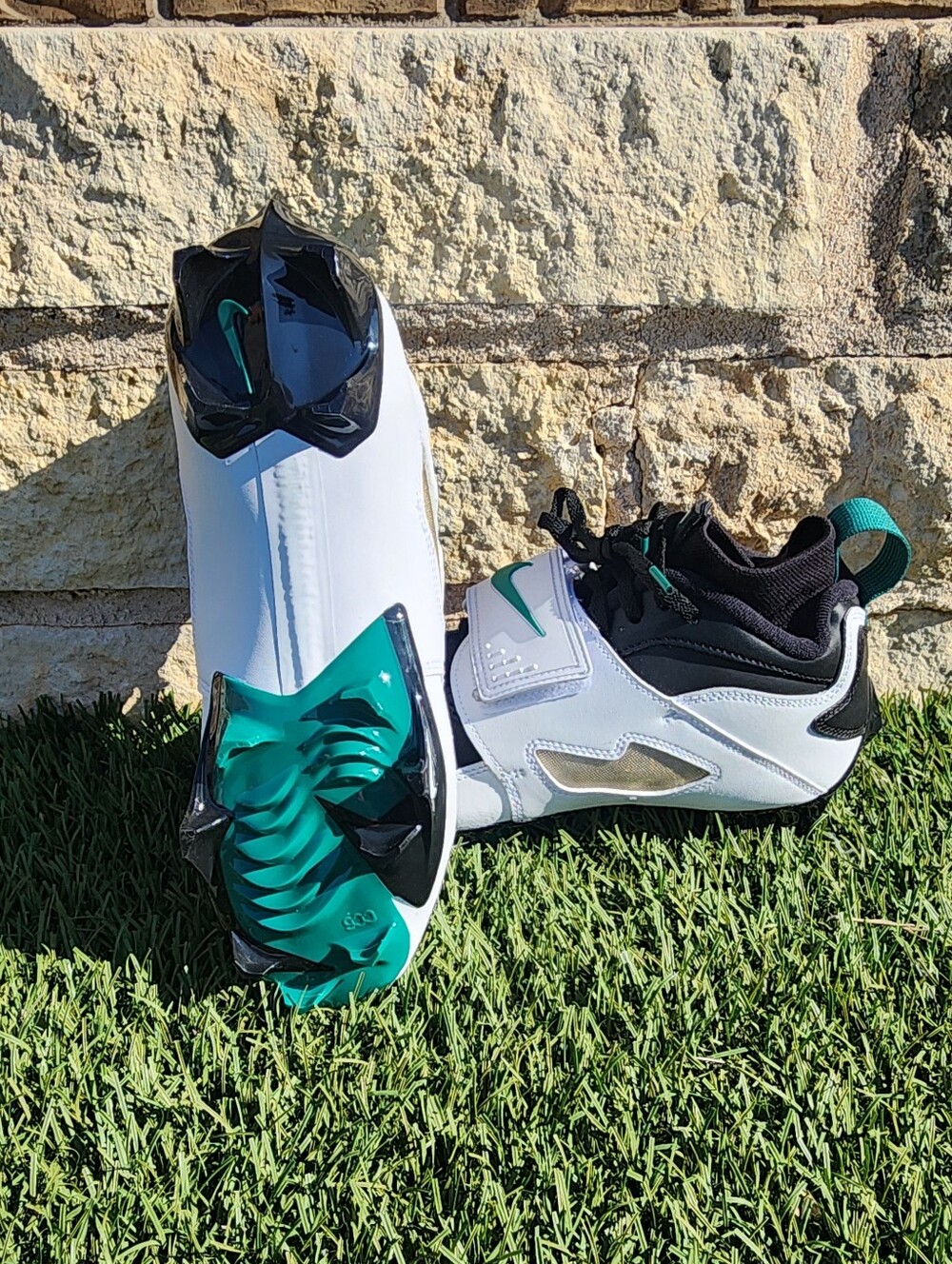 Nike White Black Cleats with Emerald Accents